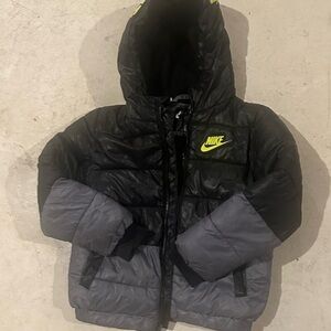 Nike Kids Black and Gray Puffer Coat with Neon Accents